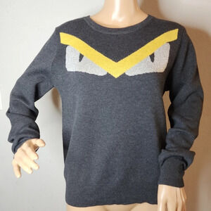 Tiffany Ann wool-blend silver sparkle grey yellow sweater. Est size small. Owl.